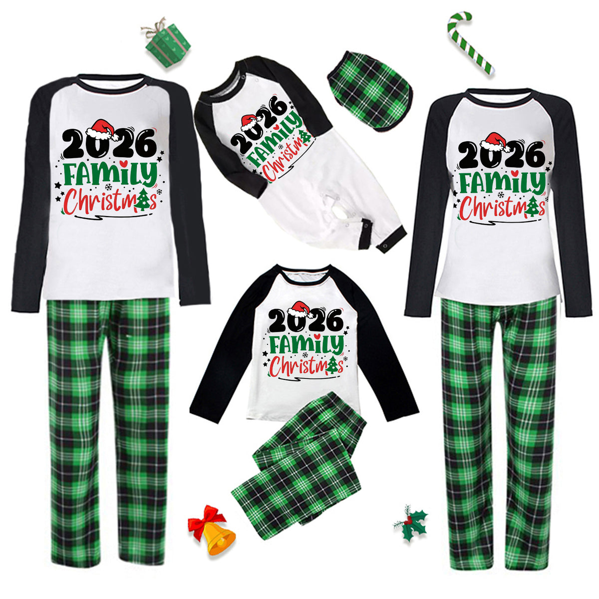 Holiday Matching Pajamas Bold Green Family Typography Christmas Plaid Pajamas CHP-67