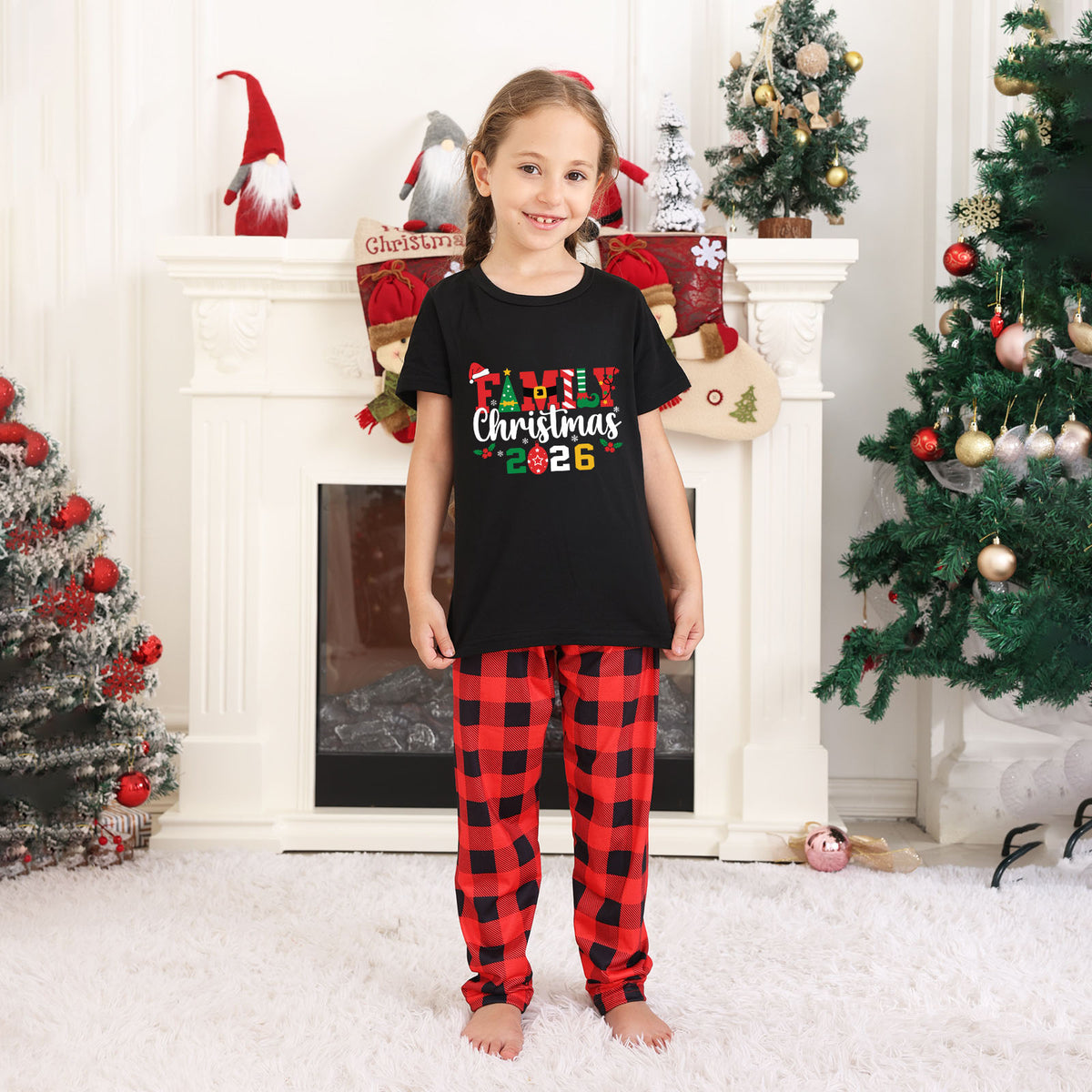 Matching Christmas Pajamas for Photos Santa Hat Festive Lettering Christmas Pajama Set CHP-35