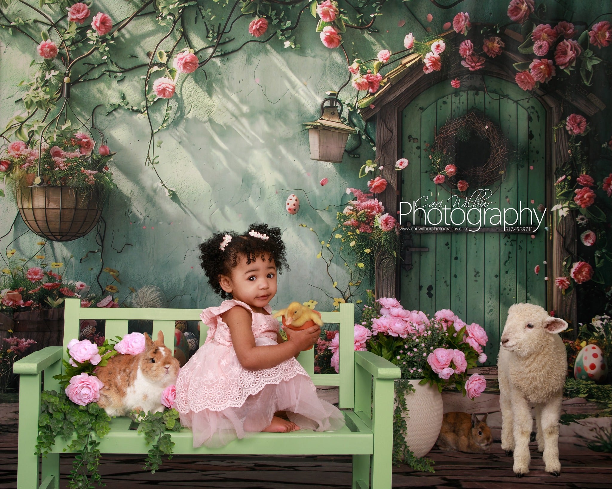 Backdrop With Flowers Green Door Wreath Backdrop BRP12-557