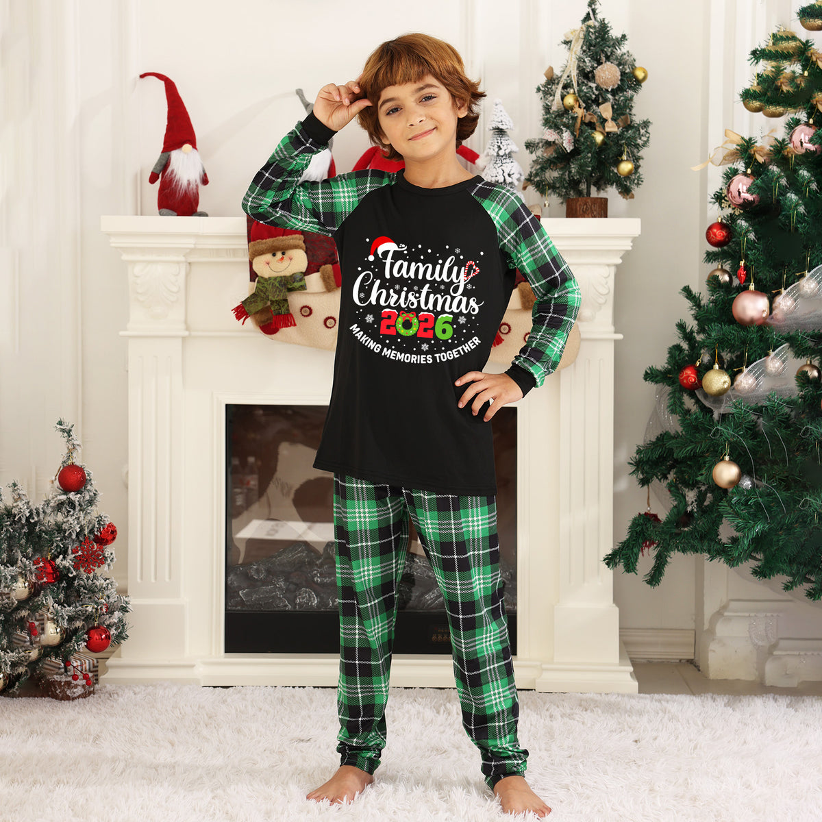 Christmas Pajama Set Green Plaid Matching Set Christmas Party Pajamas CHP-19