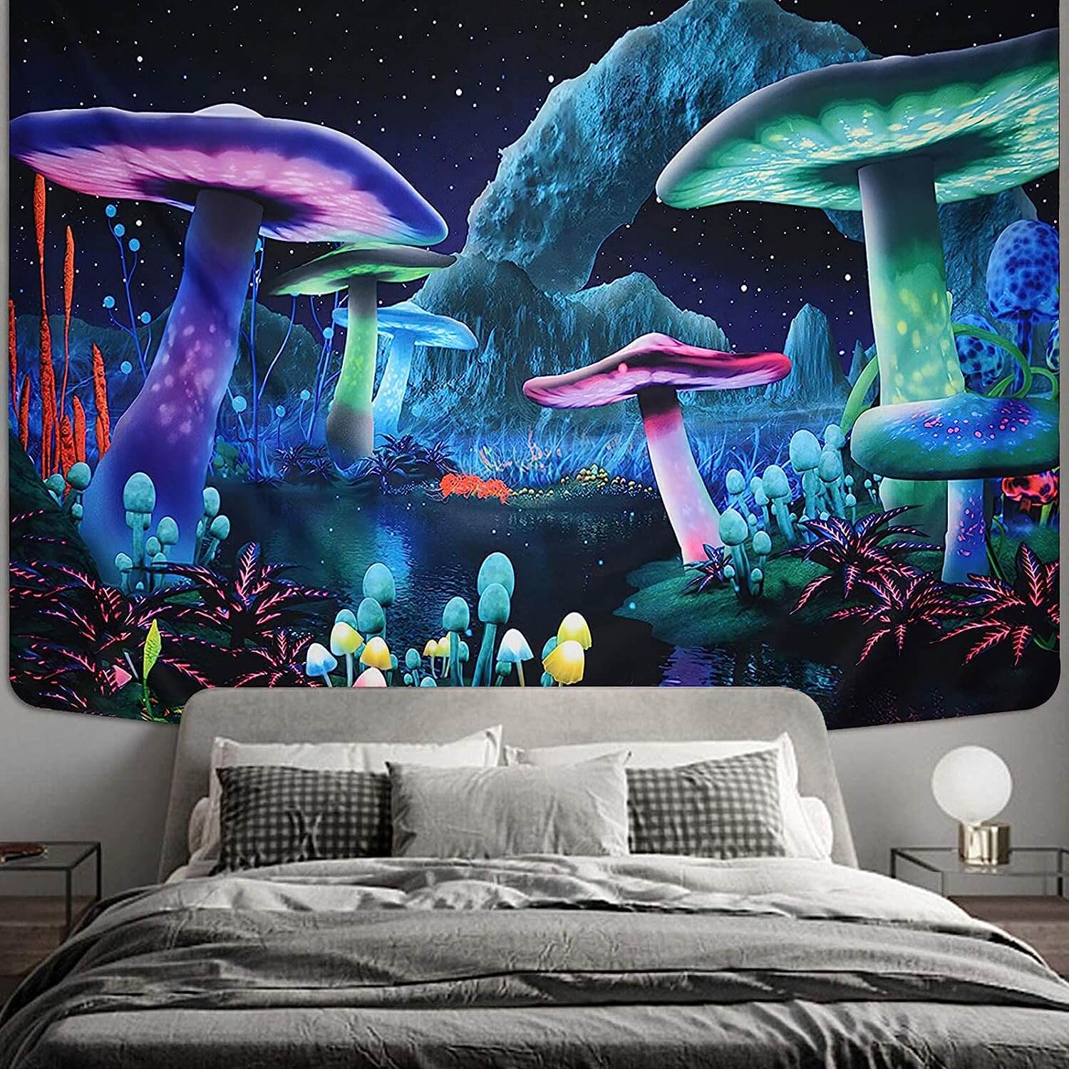 Blacklight Mushroom Tapestry UV Reactive Home Decoration Hanging