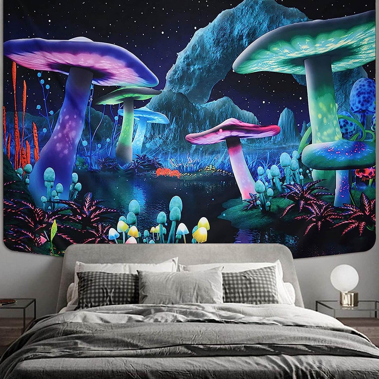 Blacklight Mushroom Tapestry UV Reactive Home Decoration Hanging
