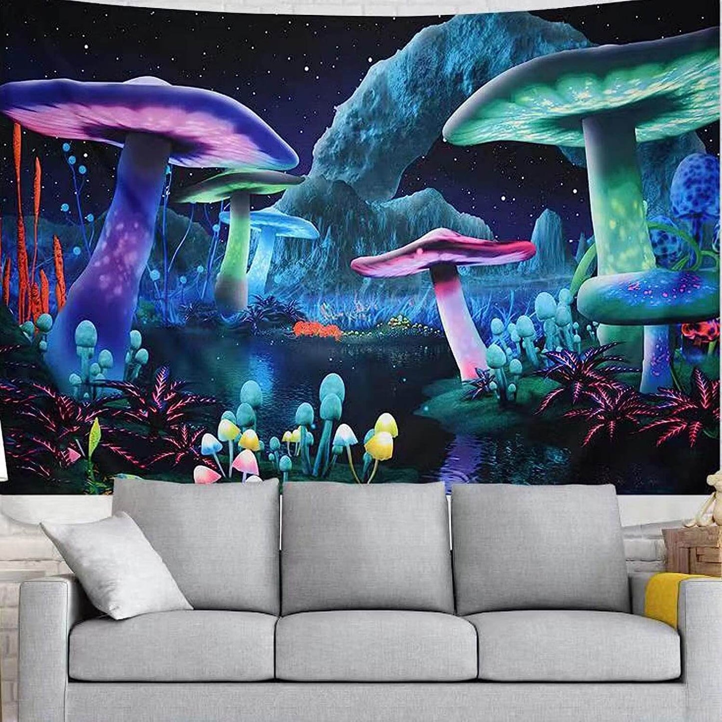 Blacklight Mushroom Tapestry UV Reactive Home Decoration Hanging