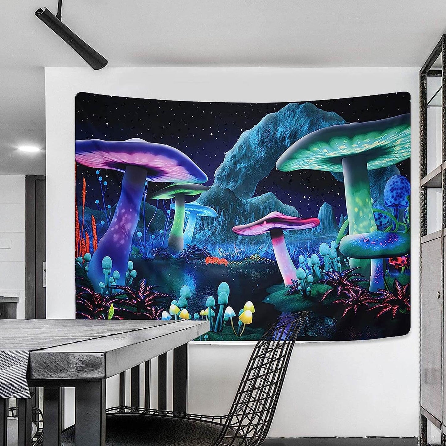 Blacklight Mushroom Tapestry UV Reactive Home Decoration Hanging