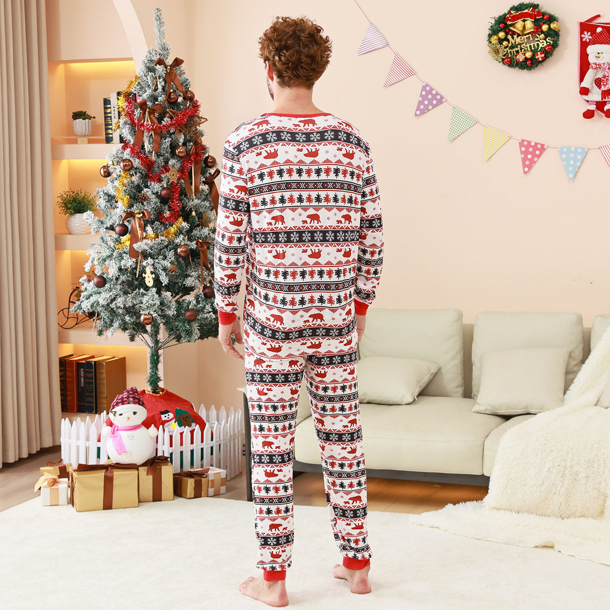 Christmas Plaid Pajamas Nordic Bear Tree Snowflake Christmas Photo Session Outfits CHP-79