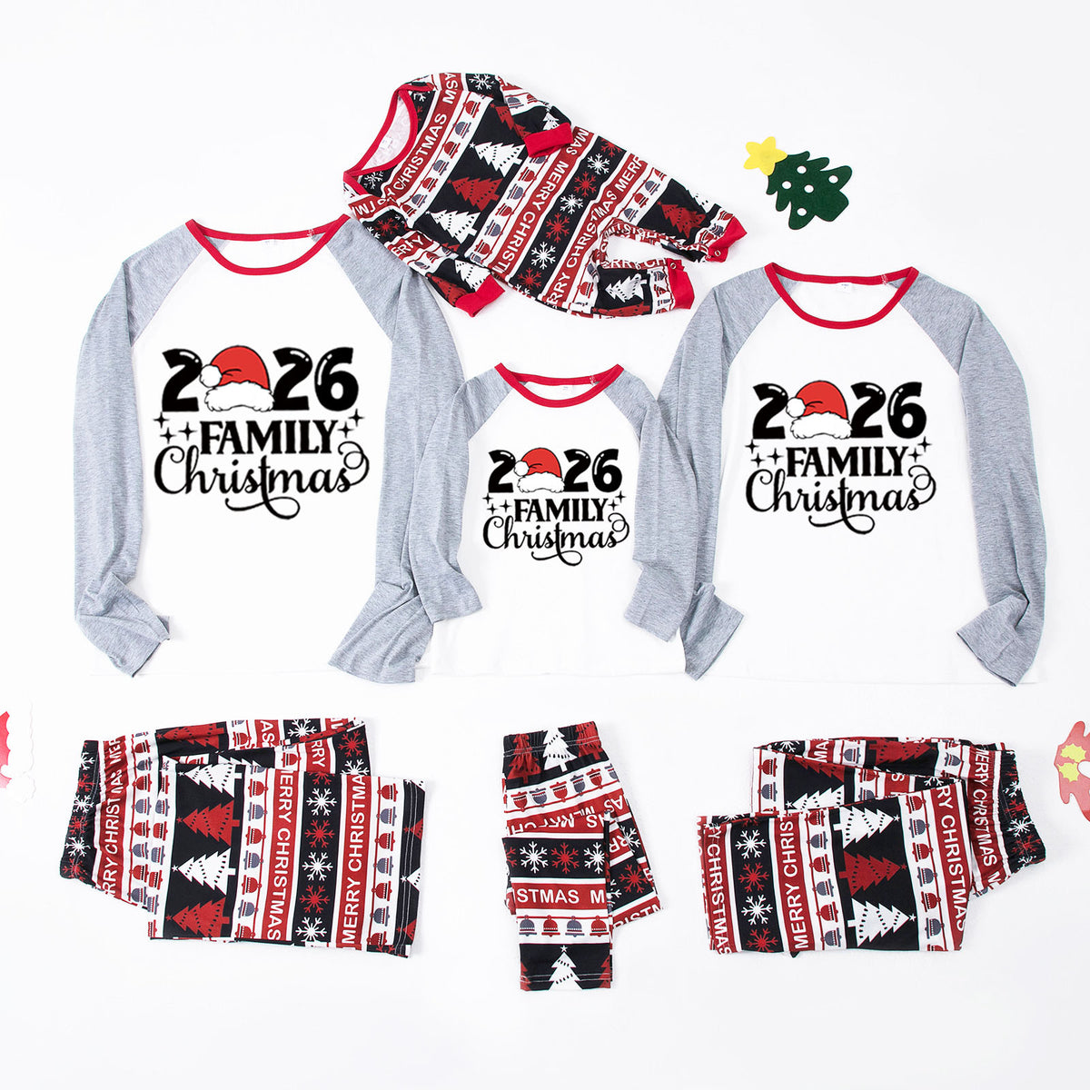 Matching Christmas Pajamas Santa Hat Family Script Christmas Photo Session Outfits CHP-57