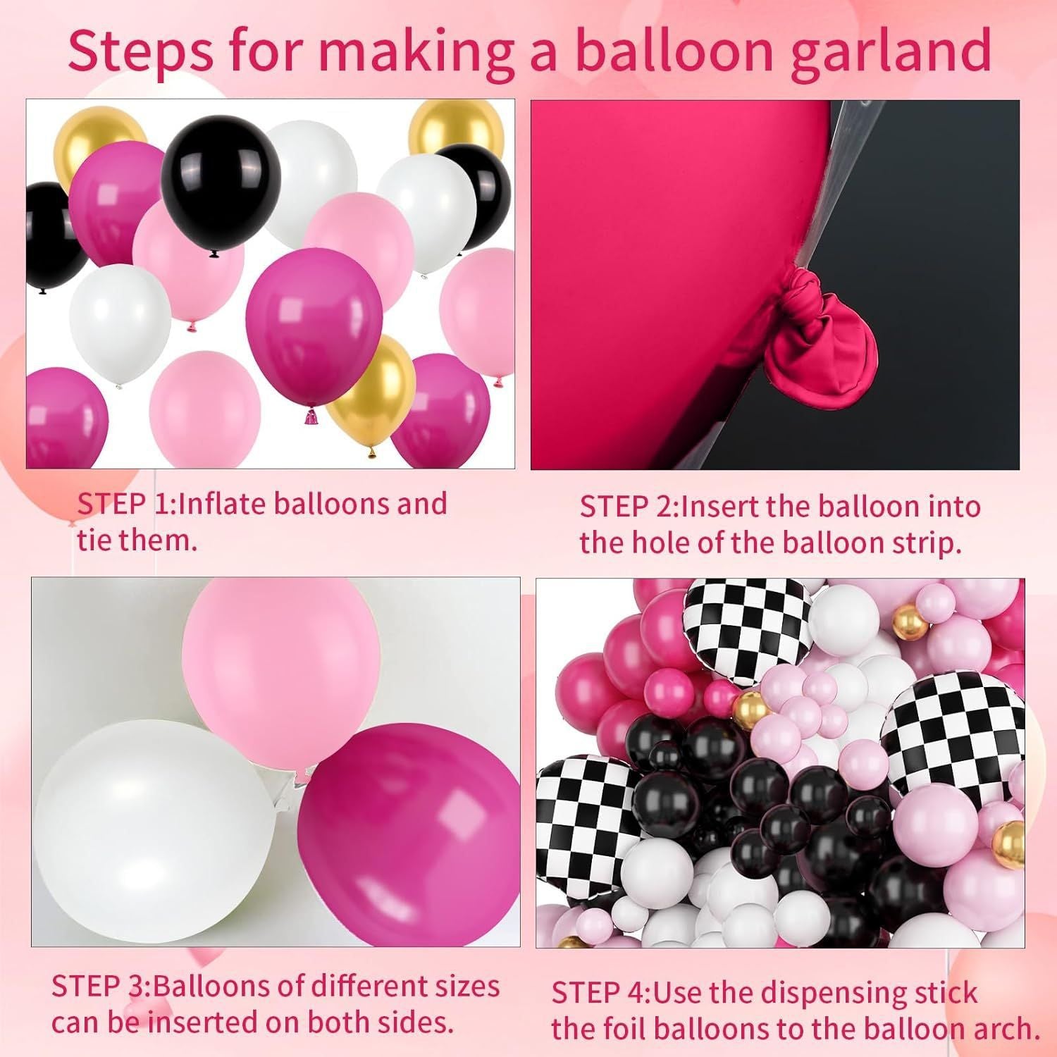 Peach Balloon Arch Black and White Checkered Racing Car Theme Party Decoration BA46