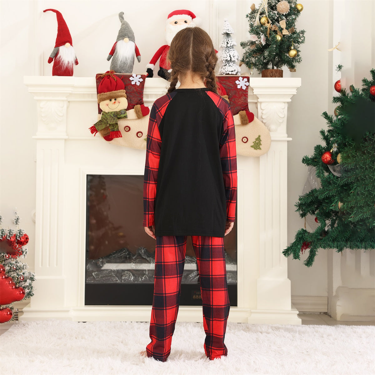 Christmas Plaid Pajamas Santa Hat Festive Typography Matching Christmas Pajamas CHP-43