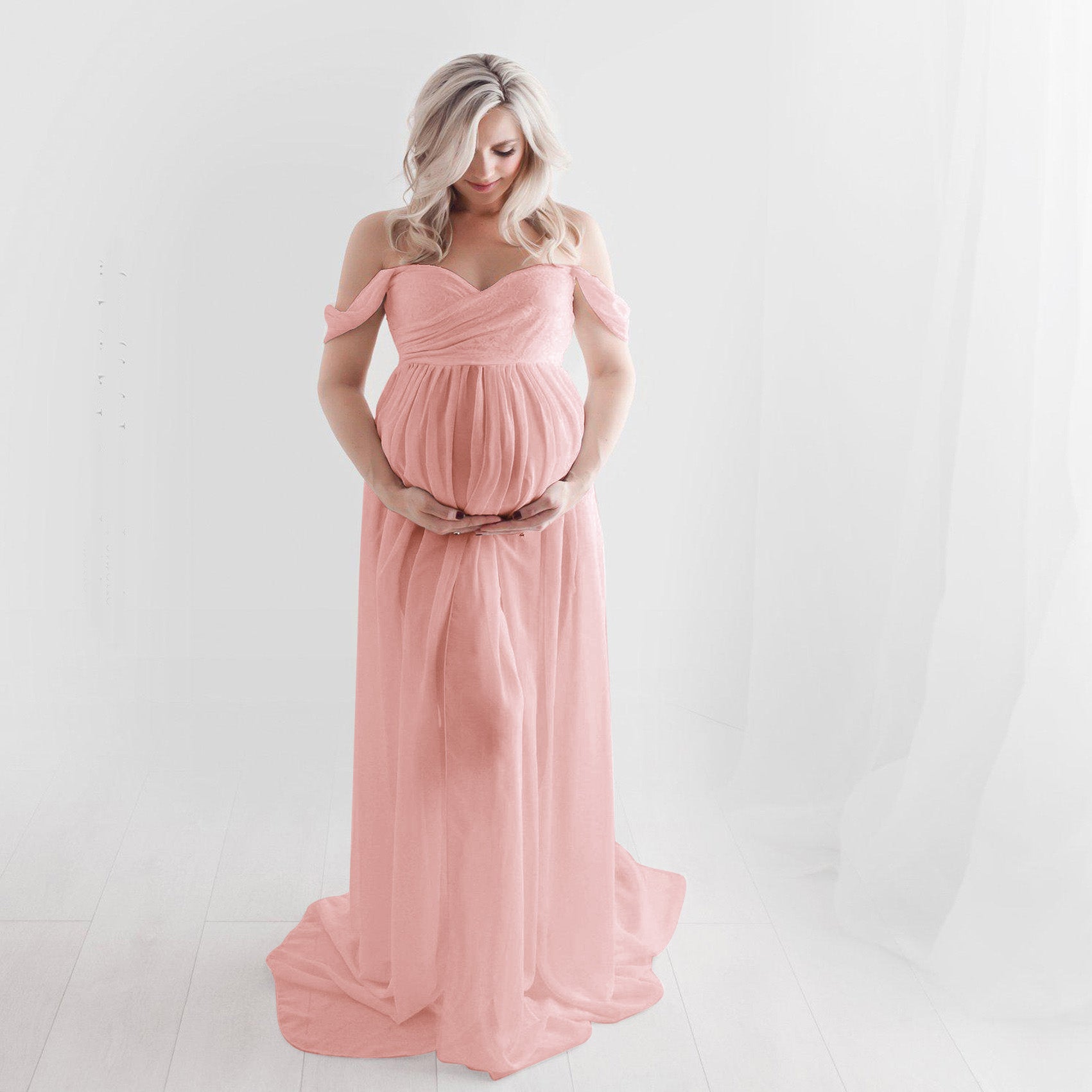 Maternity Portrait 2-in-1 Stretch Floor Length Maternity Photography Dress RB7