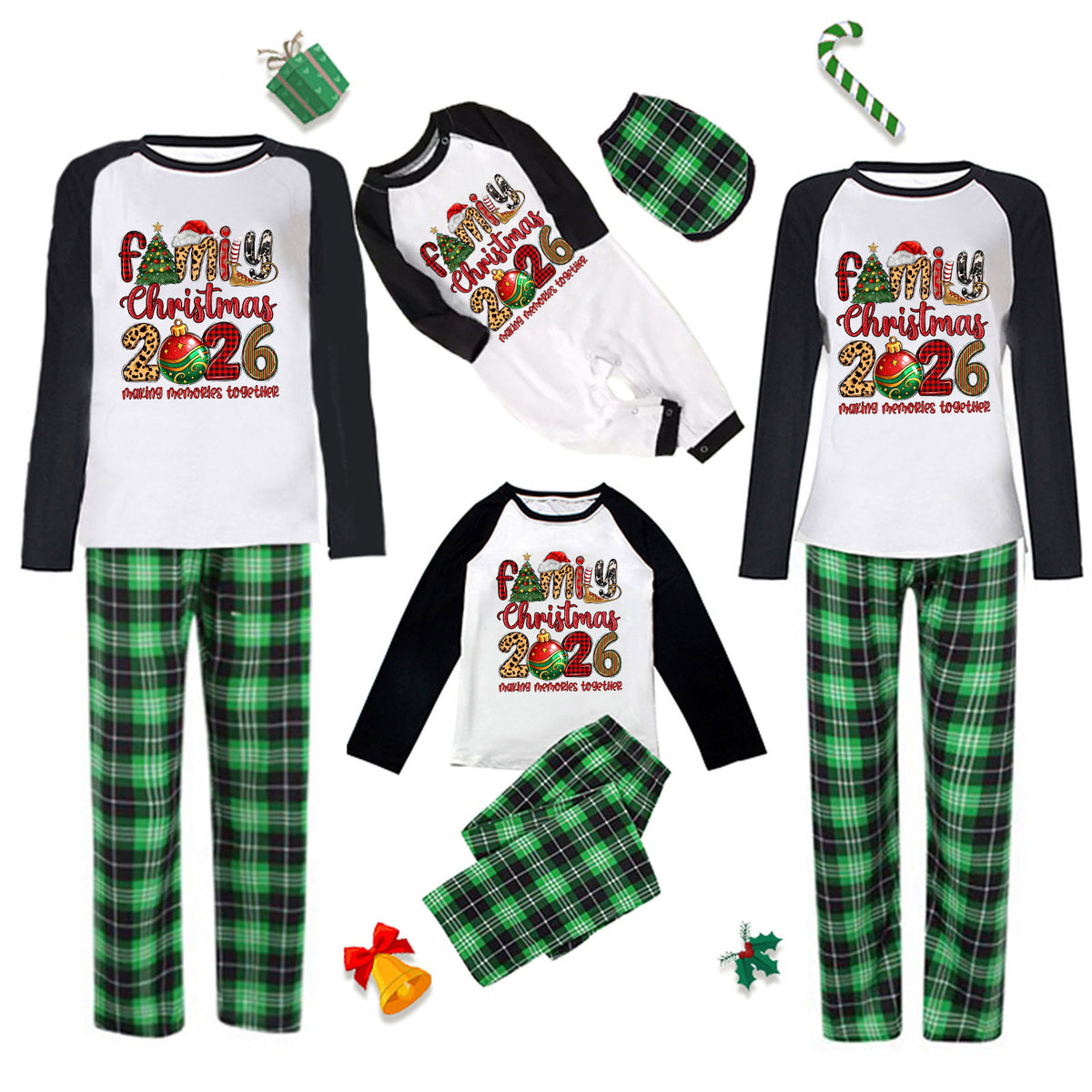 Christmas Matching Pajamas Colorful Patterned Typography Family Christmas PJs CHP-71