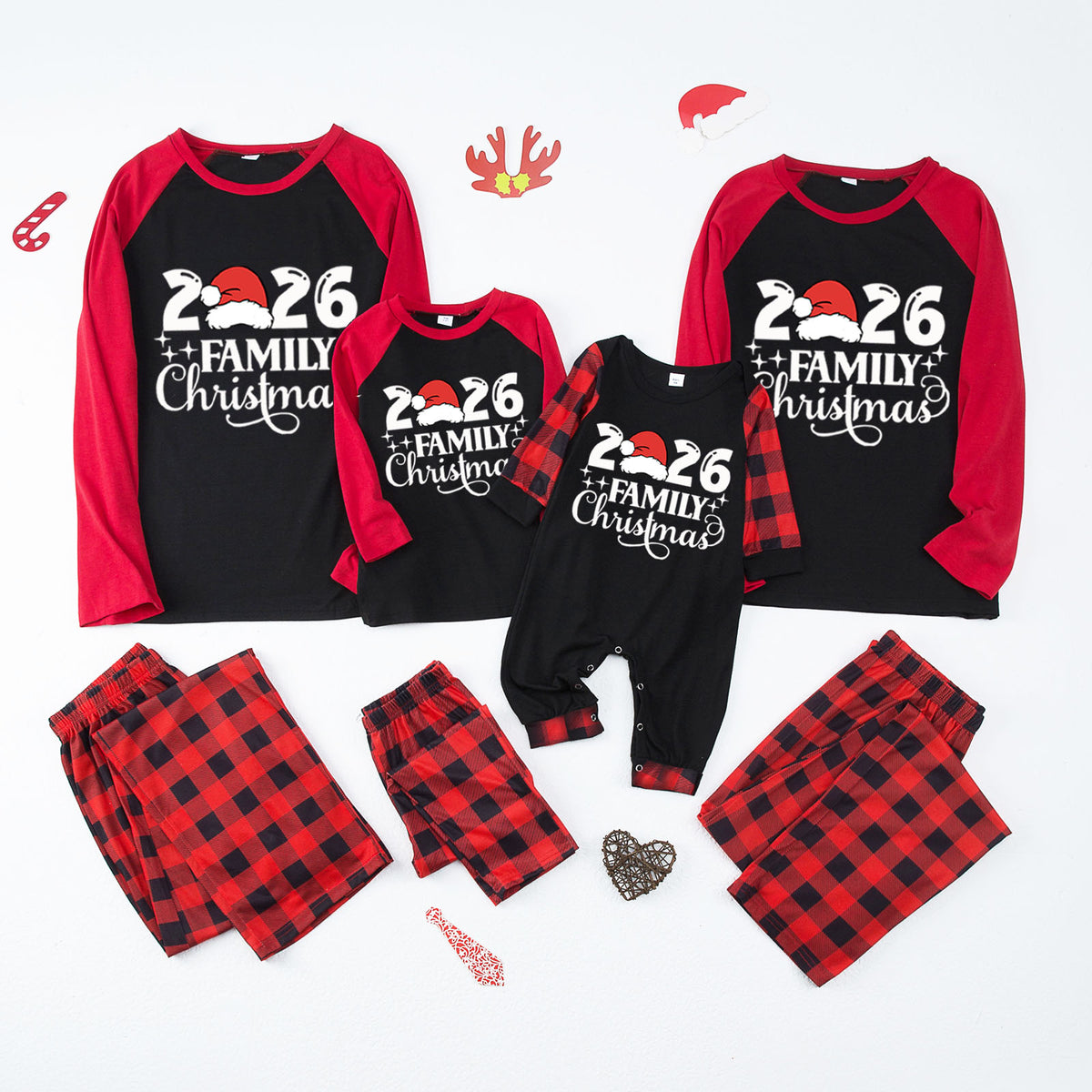 Family Christmas Pajamas Santa Hat Typography Christmas Photo Session Outfits CHP-46