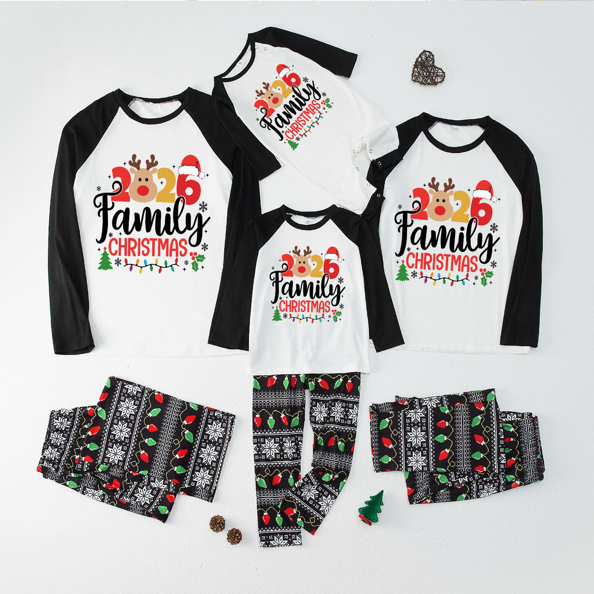 Christmas Pajamas Reindeer 2026 Family Christmas Colorful Lights Print Matching Family Photoshoot Outfit Christmas Sleepwear CHP-117
