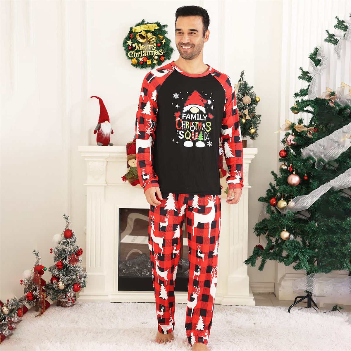 Christmas Pajamas Red Buffalo Plaid Reindeer Print Christmas Photo Session Outfits CHP-81