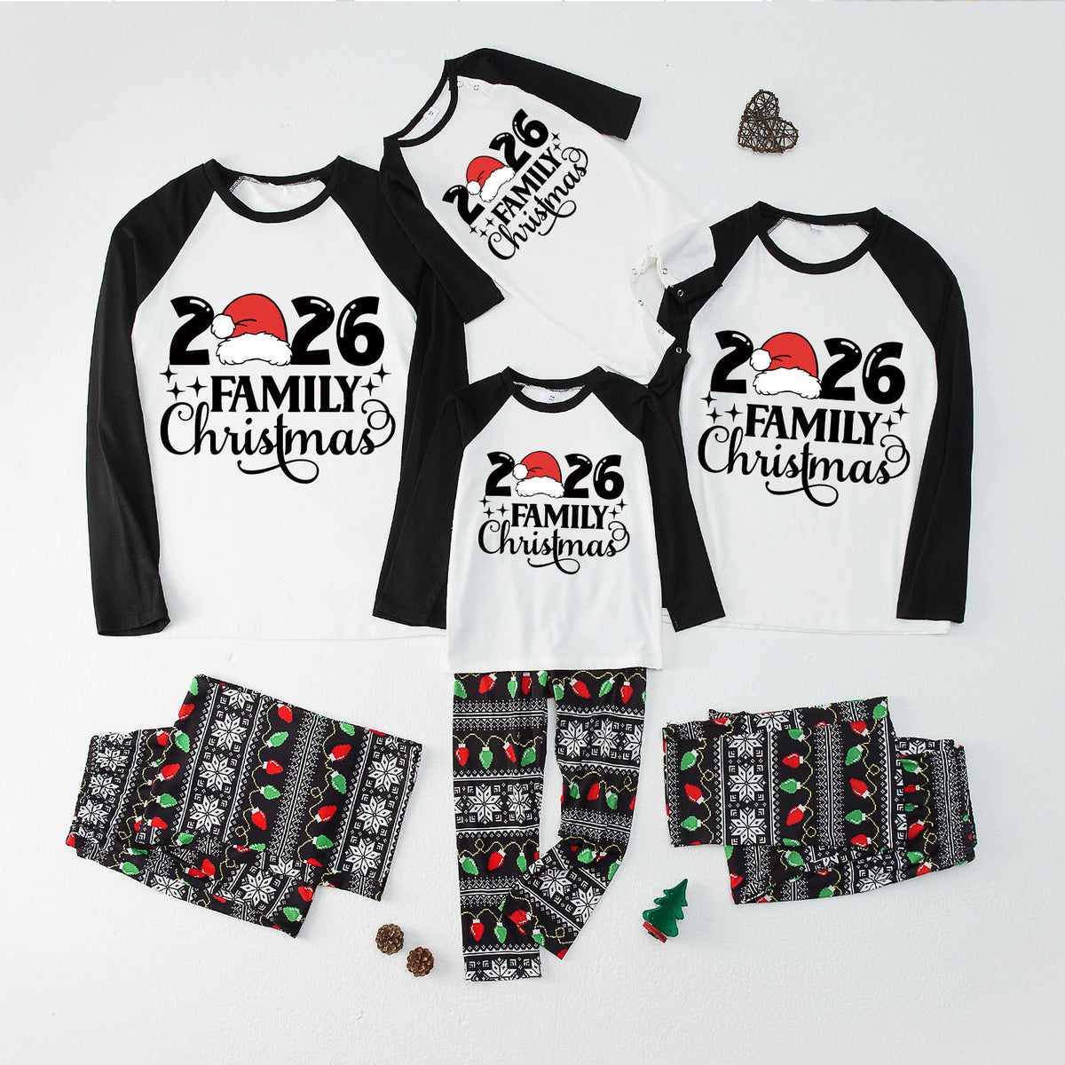 Christmas Pajamas 2026 Family Christmas Santa Hat Black Lettering Matching Family Photo Outfit Christmas Sleepwear CHP-116