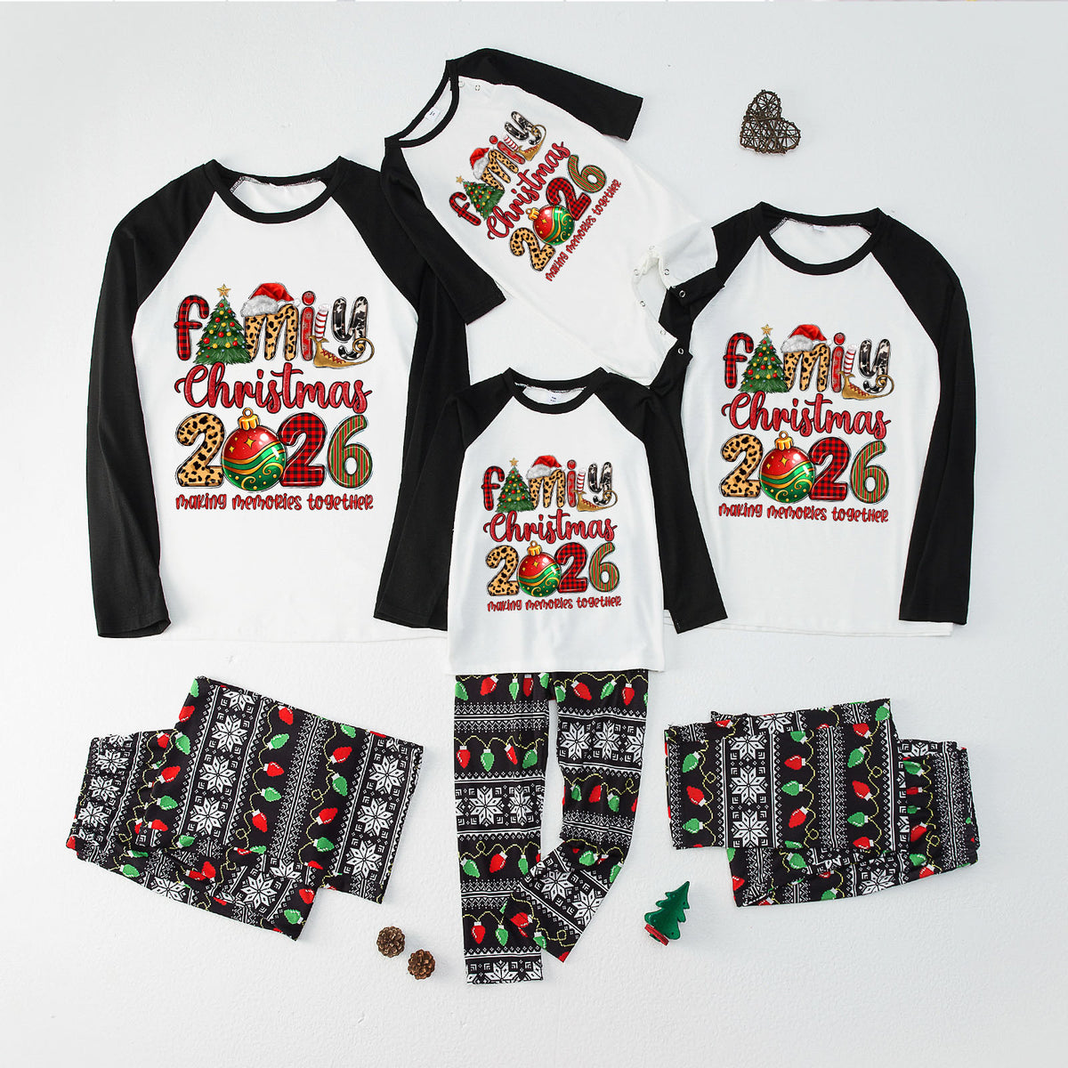 Christmas Pajamas Family Christmas 2026 Mixed Pattern Letter Print Matching Family Photoshoot Sleepwear CHP-123