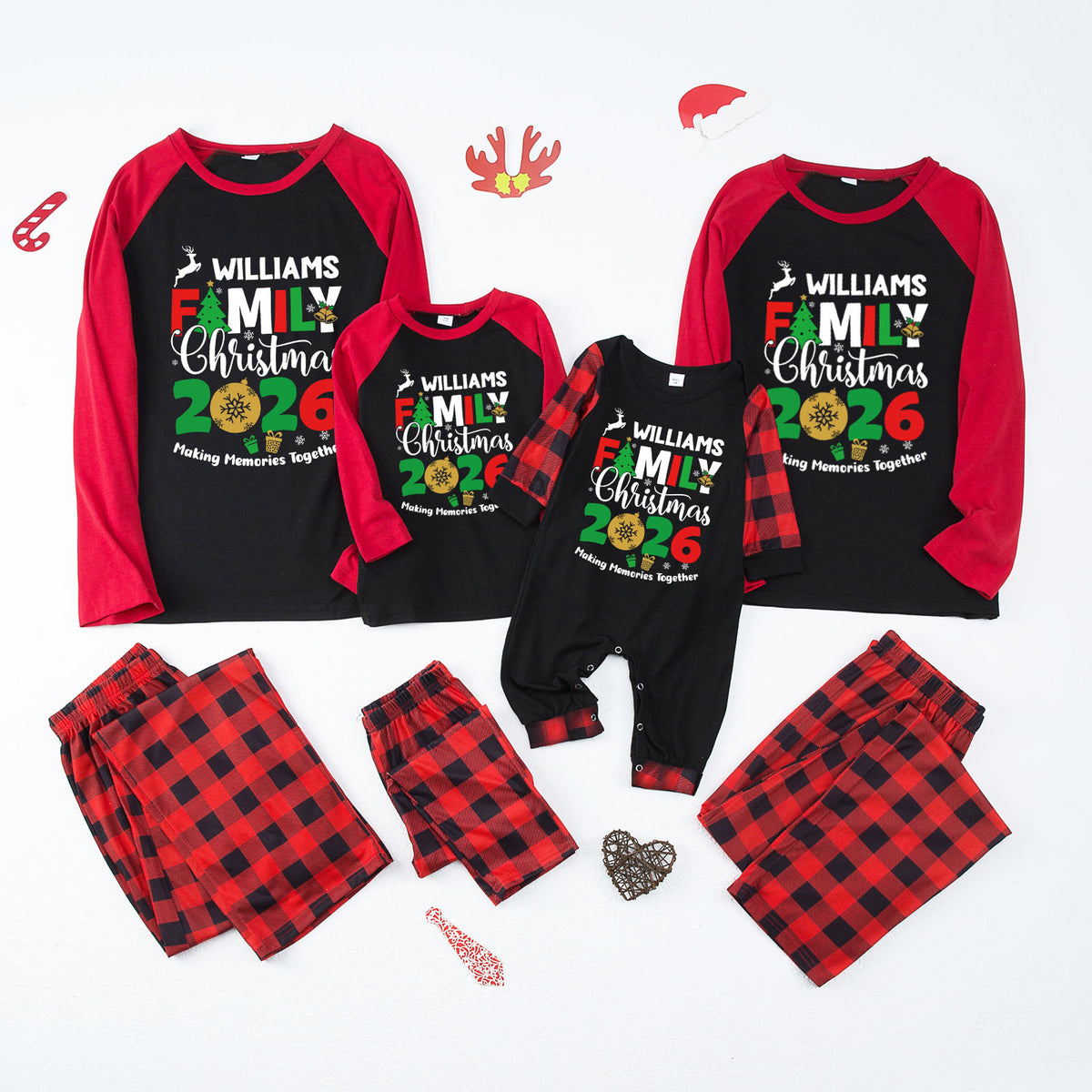 Matching Family Christmas Pajamas Reindeer Tree Family Lettering Christmas Pajama Set CHP-48