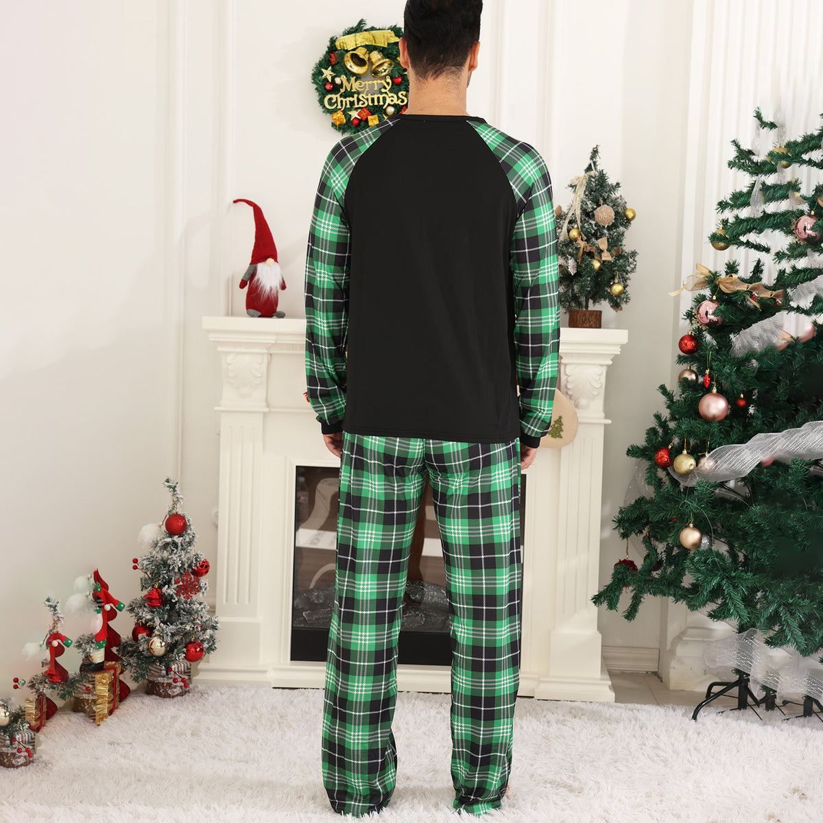 Christmas Pajama Set Green Plaid Squad Print Matching Christmas Pajamas for Photos CHP-82