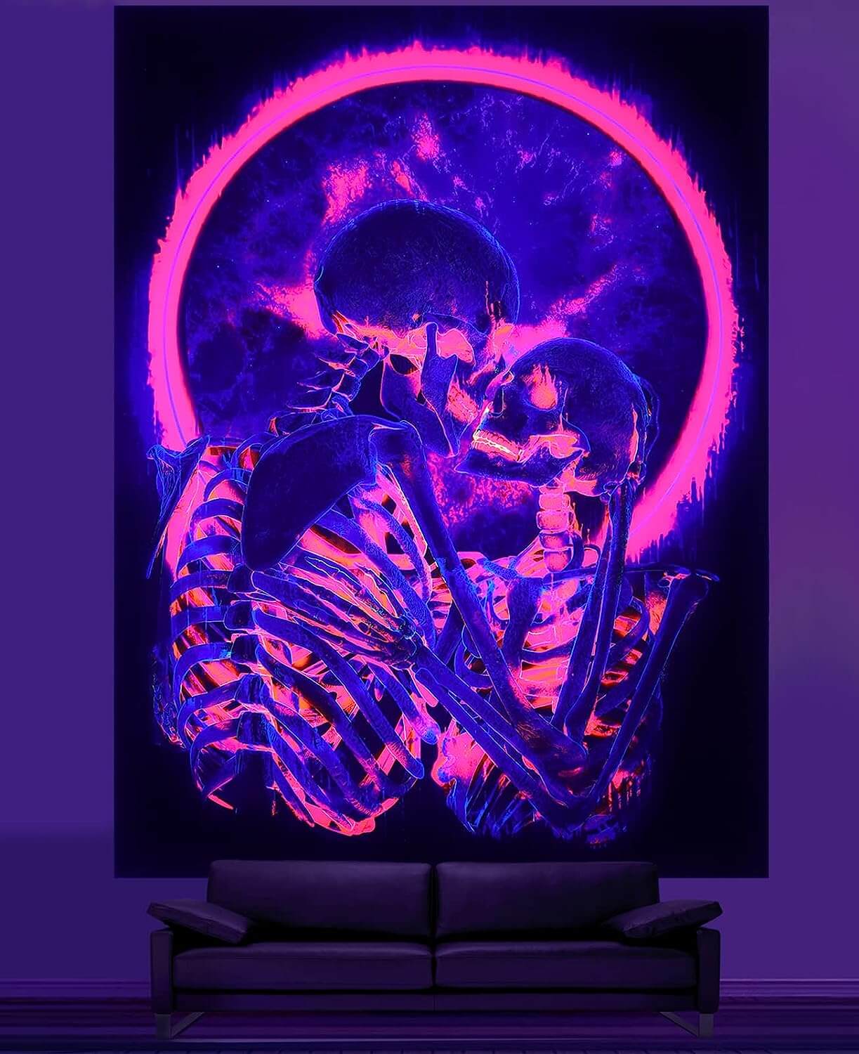 Blacklight Skull Tapestry UV Reactive Gothic Wall Hanging Decoration