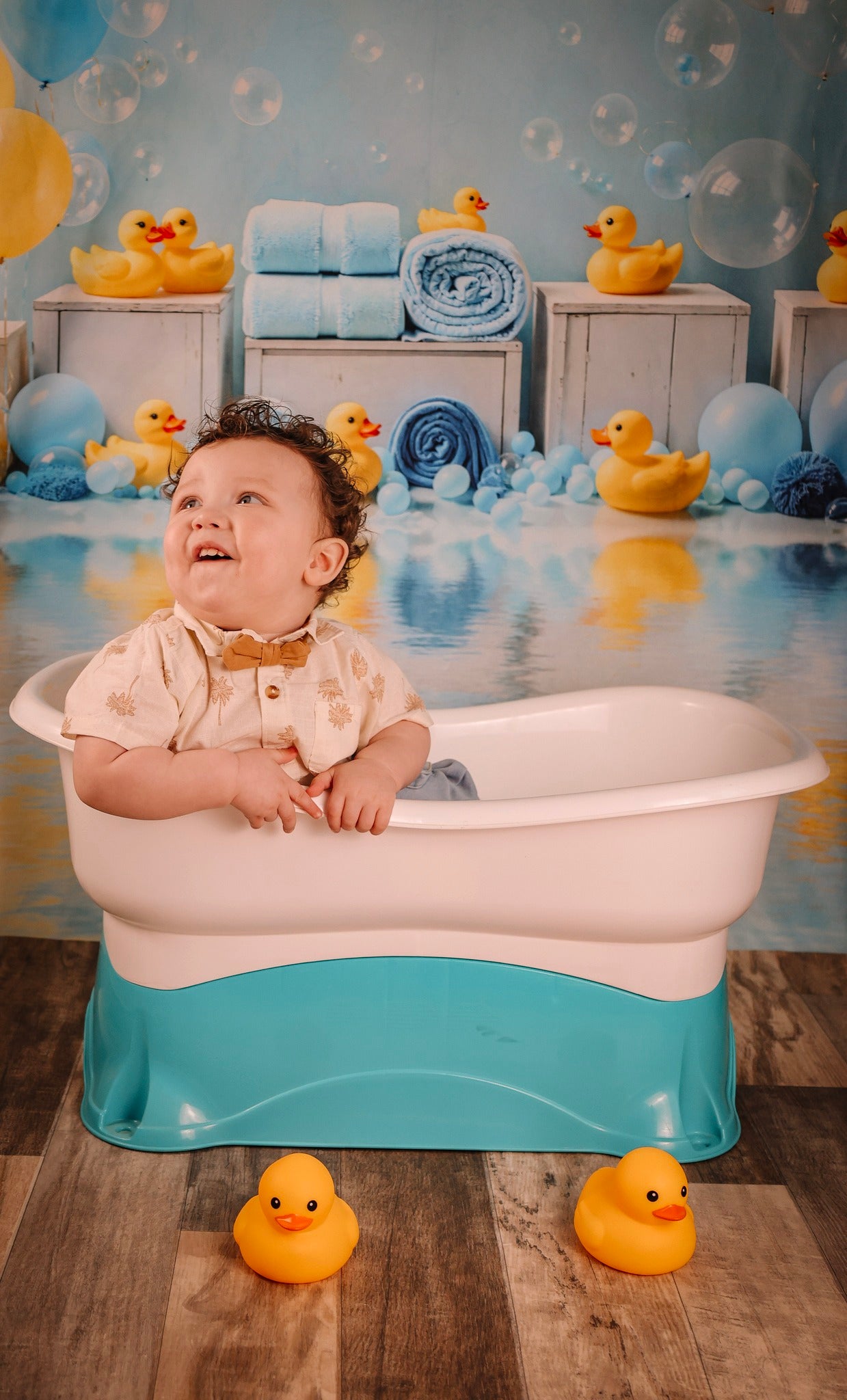 Kids Photo Backdrop Blue Balloons Rubber Duck Bubbles Newborn Backdrop MRR9-83