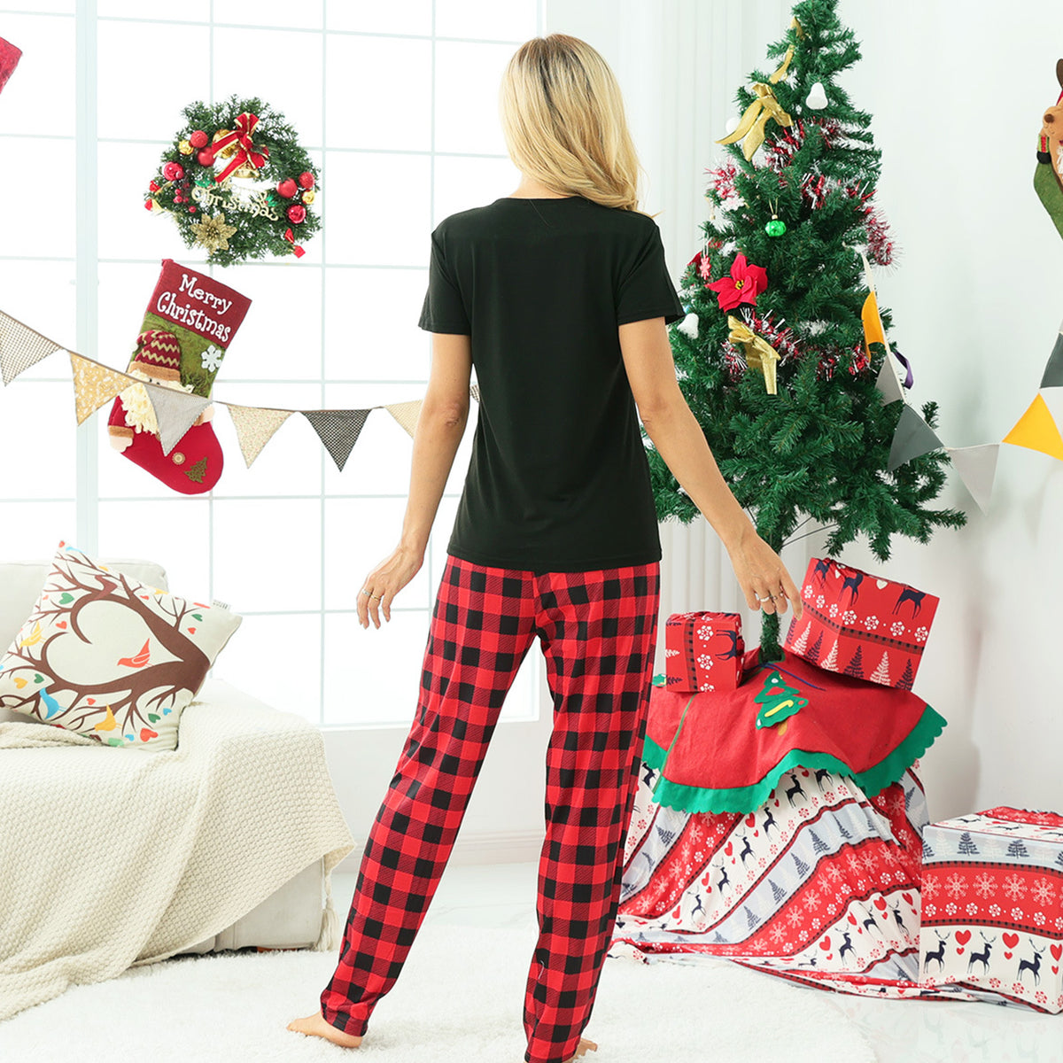 Matching Family Christmas Pajamas Merry Santa Buffalo Plaid Print Christmas Family Pajamas CHP-85