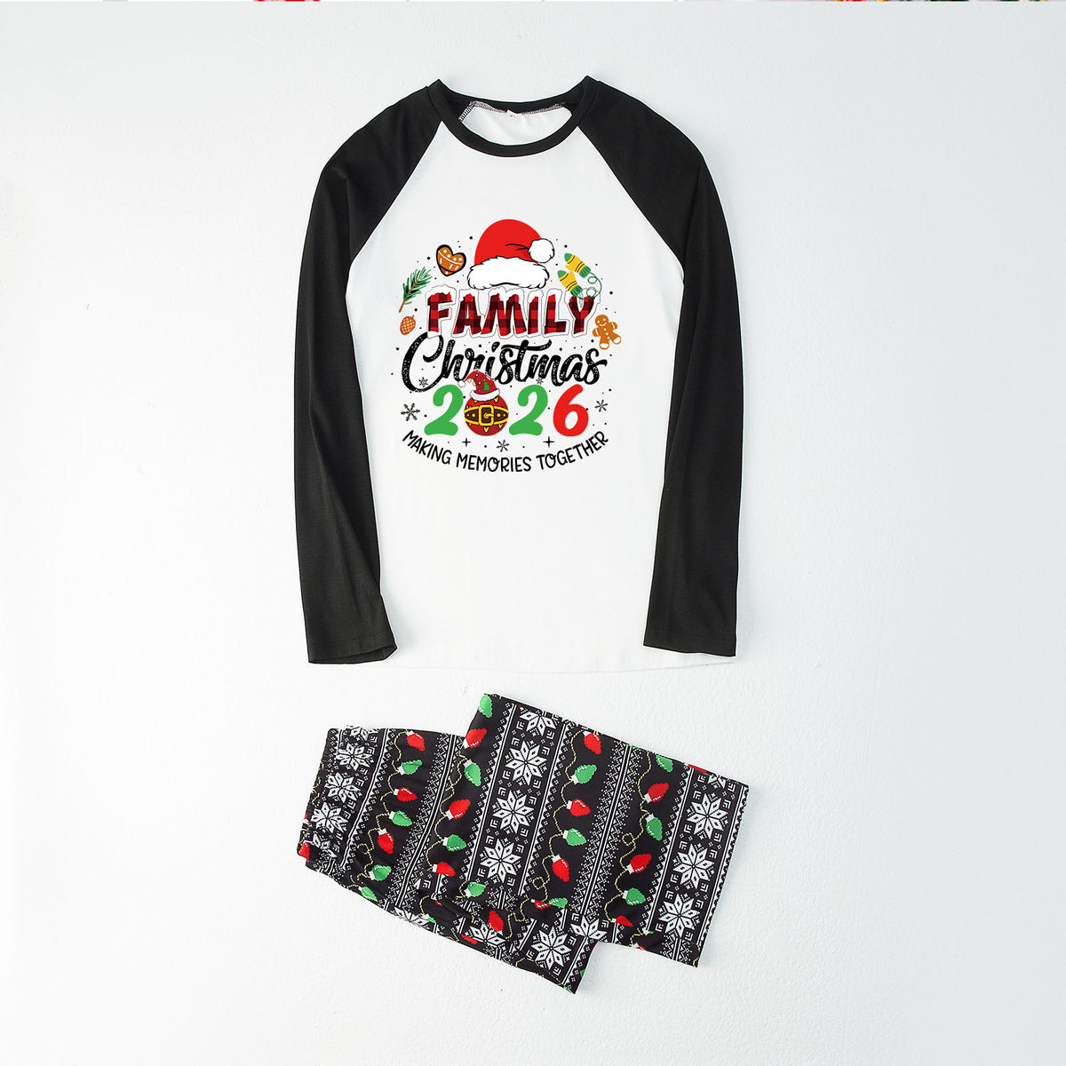 Christmas Pajamas Santa Hat Gingerbread Ornament Print Matching Family Christmas Photoshoot Outfit Christmas Sleepwear CHP-115