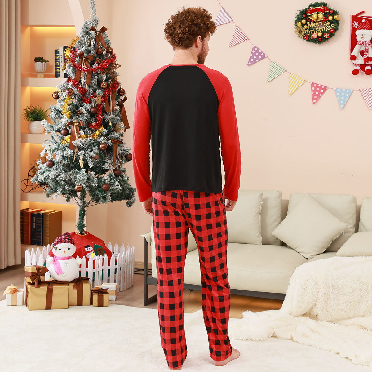 Matching Christmas Pajamas Naughty Santa Red Plaid Print Christmas Matching Pajamas CHP-86