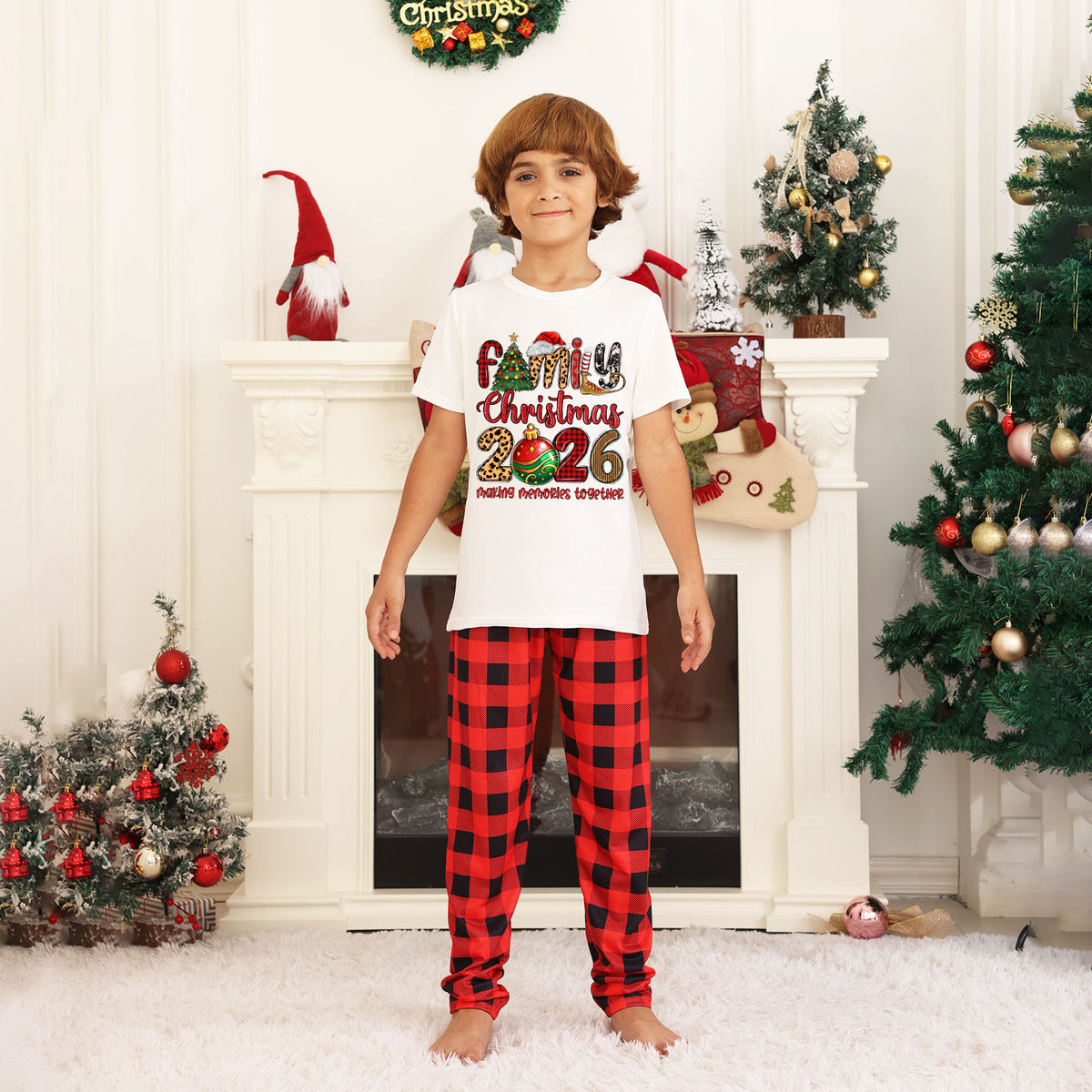 Family Christmas PJs Leopard Candy Cane Lettering Christmas Family Pajamas CHP-27