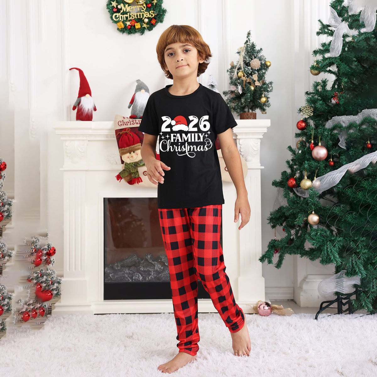Christmas Family Photoshoot Outfits Santa Hat Bold Typography Christmas Party Pajamas CHP-31