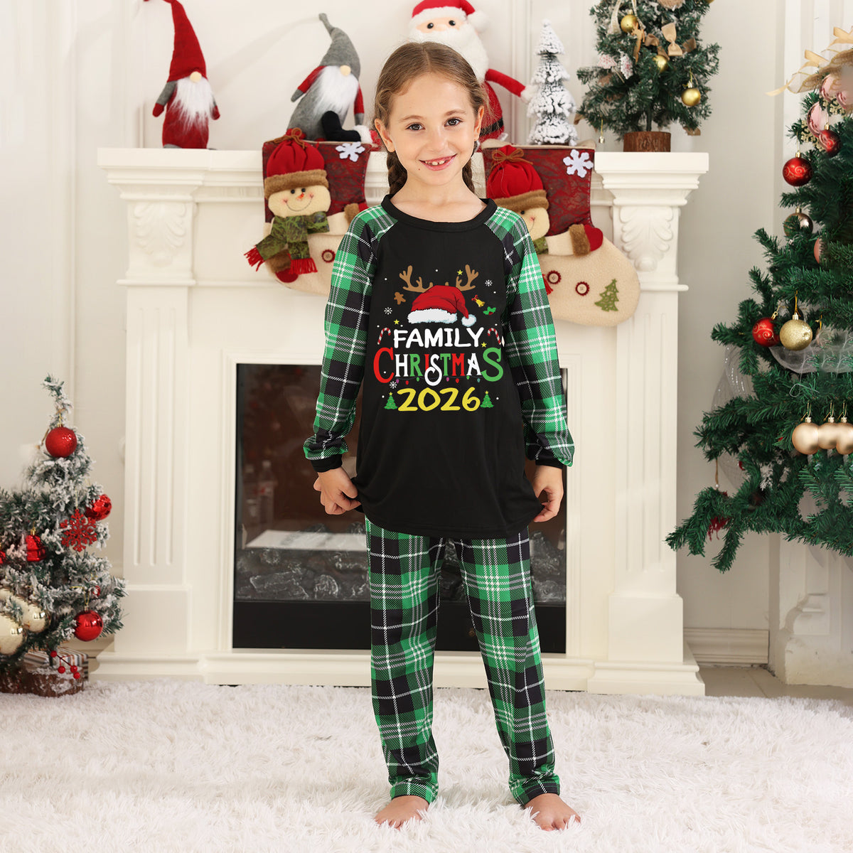 Christmas Pajamas Santa Hat Reindeer Print Christmas Vacation Pajamas CHP-18