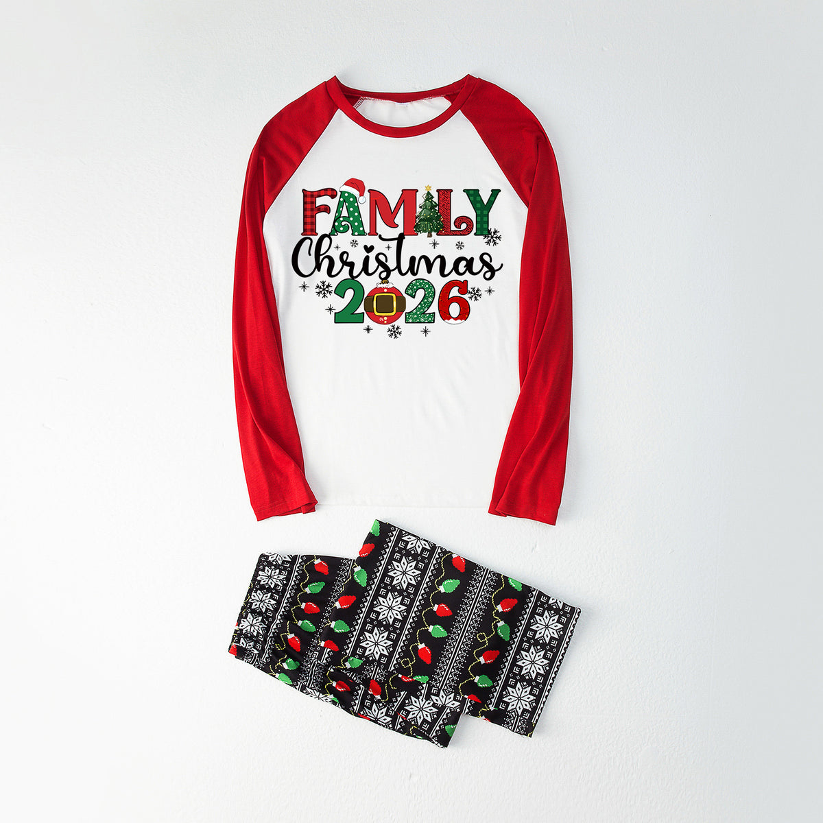 Christmas Pajamas Red Sleeve Family Christmas 2026 Plaid Letter Print Matching Family Photoshoot Sleepwear CHP-125
