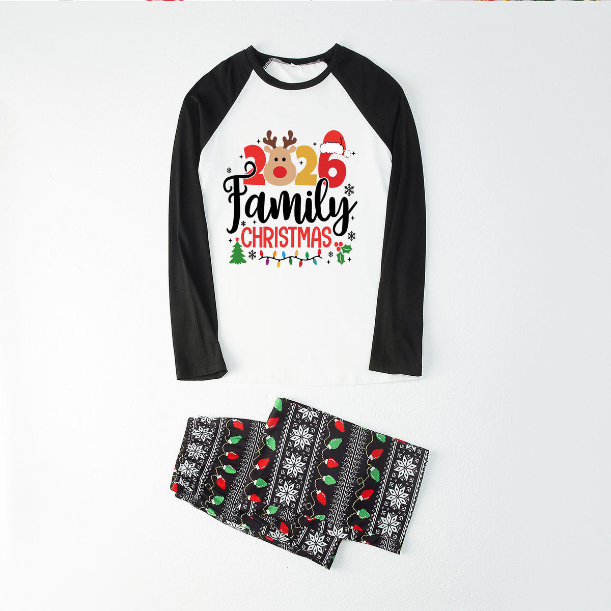 Christmas Pajamas Reindeer 2026 Family Christmas Colorful Lights Print Matching Family Photoshoot Outfit Christmas Sleepwear CHP-117