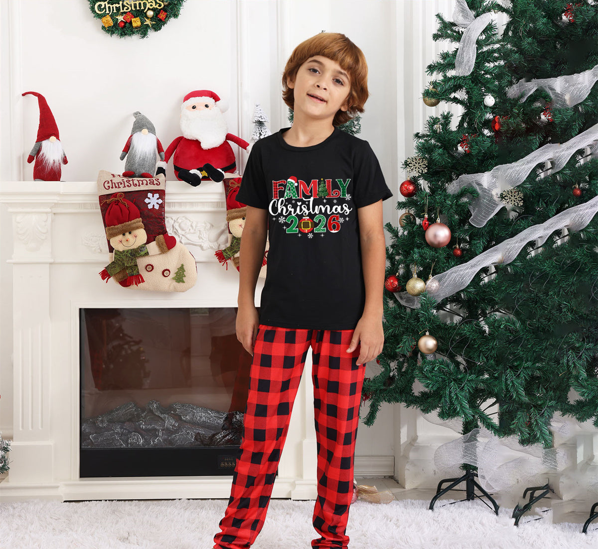 Christmas Pajamas for Family Photos Festive Family Lettering Christmas PJs CHP-29