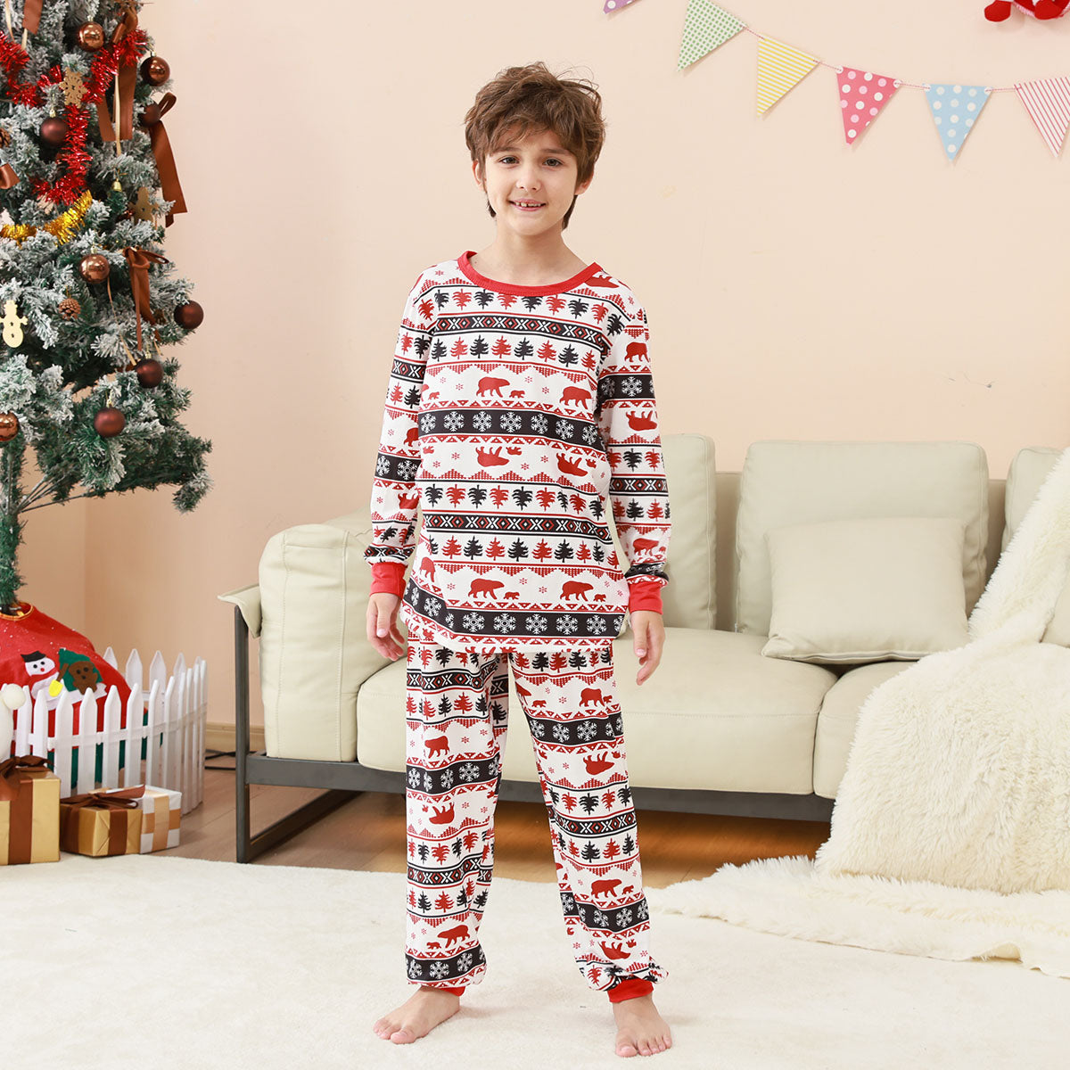 Christmas Plaid Pajamas Nordic Bear Tree Snowflake Christmas Photo Session Outfits CHP-79