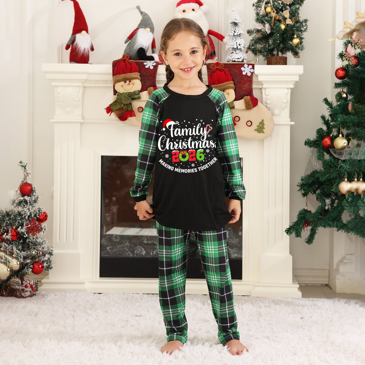 Christmas Pajama Set Green Plaid Matching Set Christmas Party Pajamas CHP-19