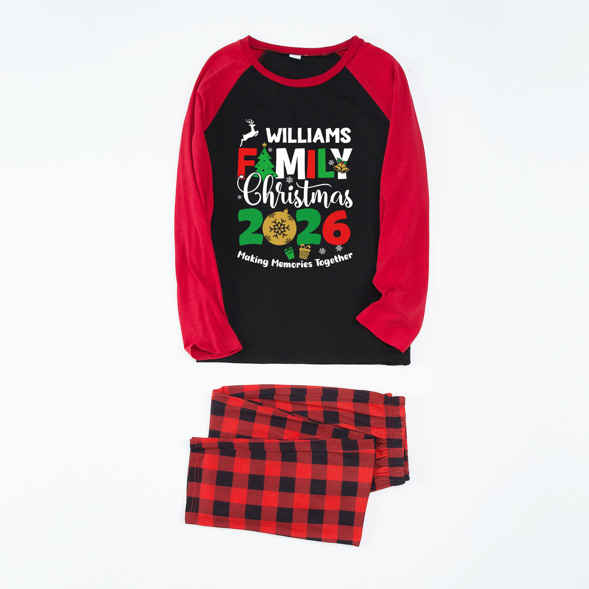 Matching Family Christmas Pajamas Reindeer Tree Family Lettering Christmas Pajama Set CHP-48