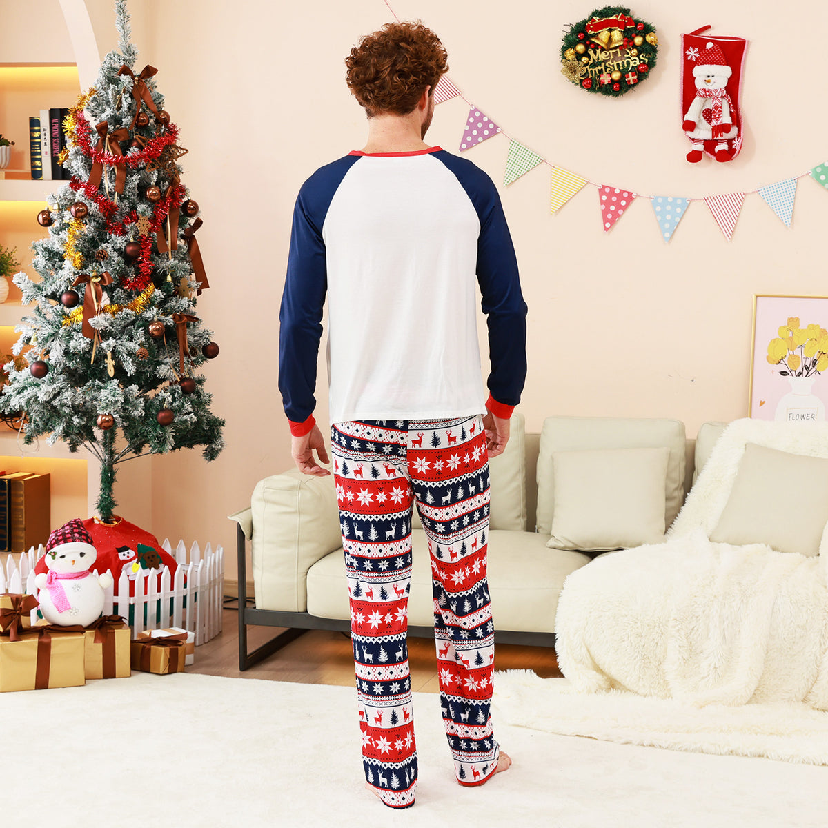 Matching Christmas PJs Navy Tree Fair Isle Print Dad and Kids Christmas Pajamas CHP-88