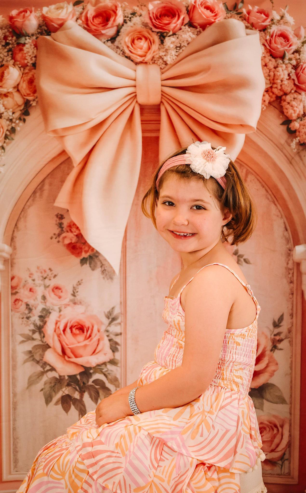 Flower Wall Backdrop Pink Roses Floral Bow Arch Vintage Wall Backdrop MRR9-84