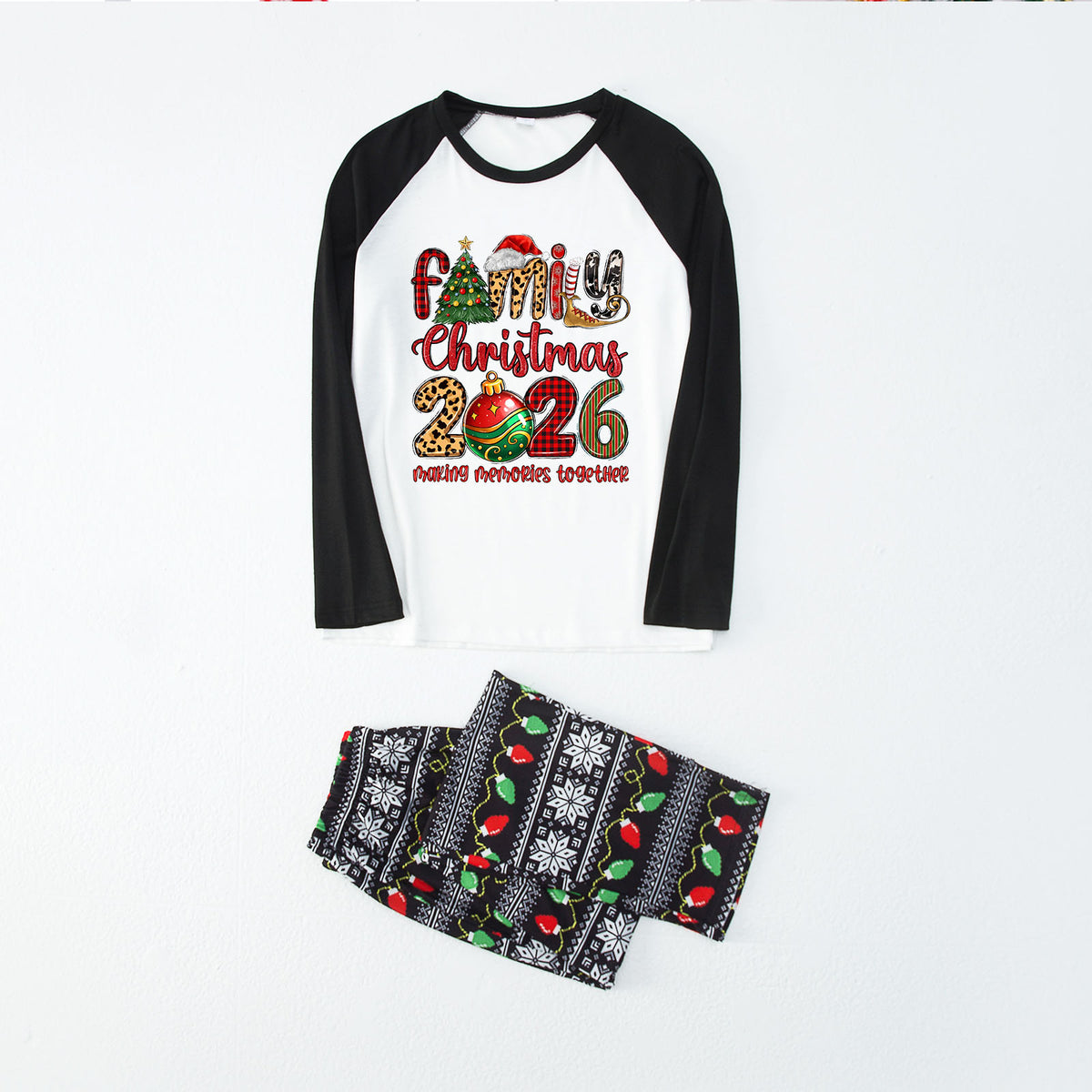 Christmas Pajamas Family Christmas 2026 Mixed Pattern Letter Print Matching Family Photoshoot Sleepwear CHP-123