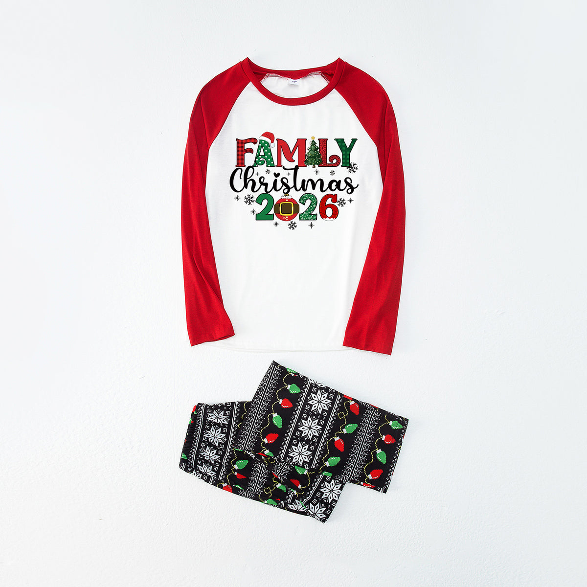 Christmas Pajamas Red Sleeve Family Christmas 2026 Plaid Letter Print Matching Family Photoshoot Sleepwear CHP-125