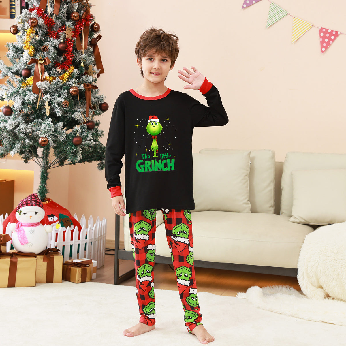 Christmas Lounge Set Grinch Character Print Matching Christmas Pajamas for Photos CHP-78