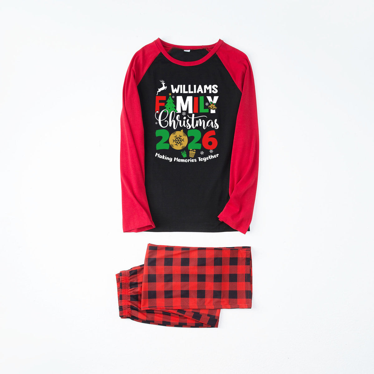 Matching Family Christmas Pajamas Reindeer Tree Family Lettering Christmas Pajama Set CHP-48