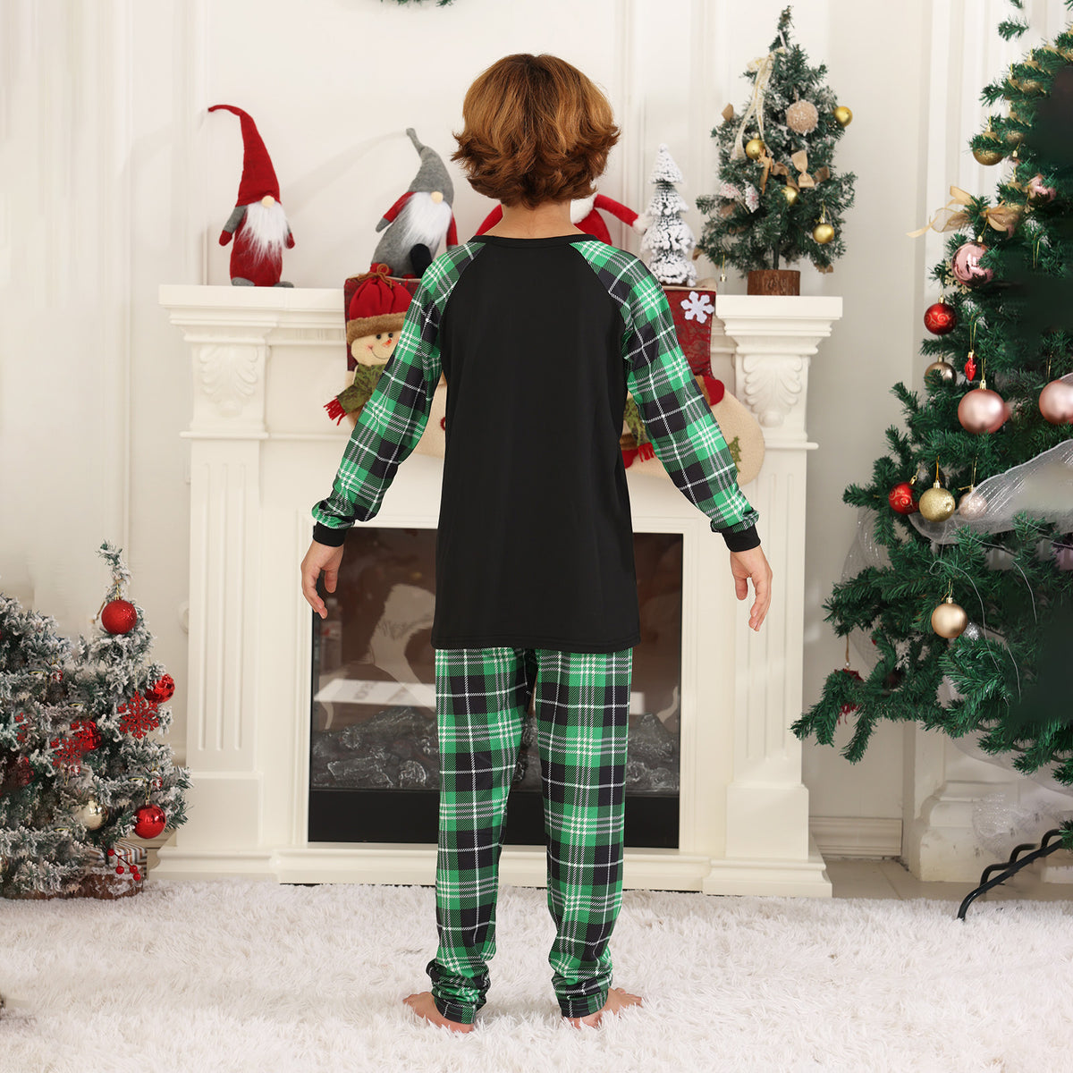 Christmas Pajama Set Green Plaid Squad Print Matching Christmas Pajamas for Photos CHP-82