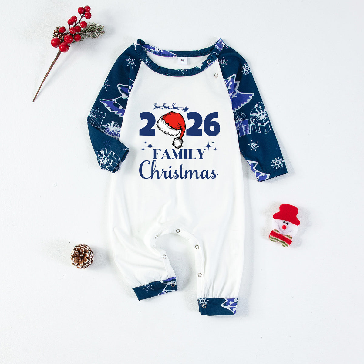 Christmas Pajamas 2026 Family Christmas Reindeer Santa Hat Navy Blue Print Matching Family Sleepwear CHP-140