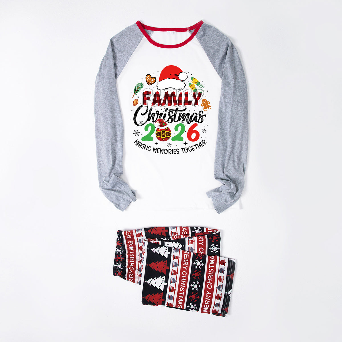 Matching Christmas Pajamas Santa Gingerbread Print Graphic Christmas Family Pajamas CHP-56