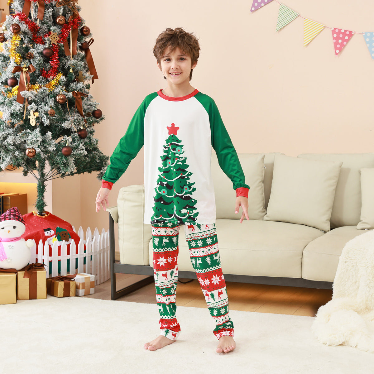 Family Christmas Pajamas Tree Fair Isle Print Matching Christmas Pajamas for Photos CHP-84