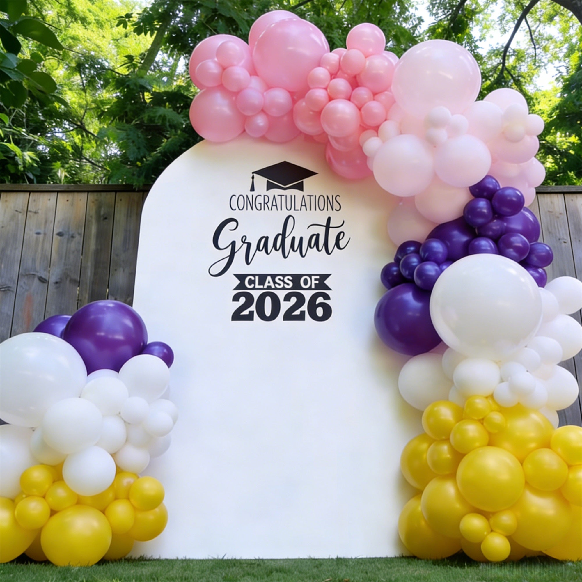 Graduation Decorations Backdrop White Personalized Chiara Arch Backdrop