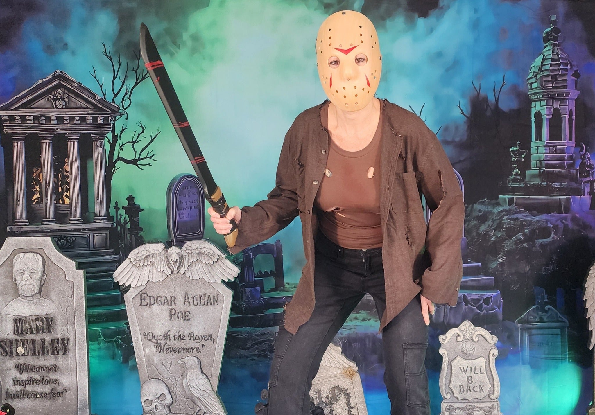 Halloween Graveyard Backdrop Glowing Foggy Tombstones Halloween Backdrop MRR8-24