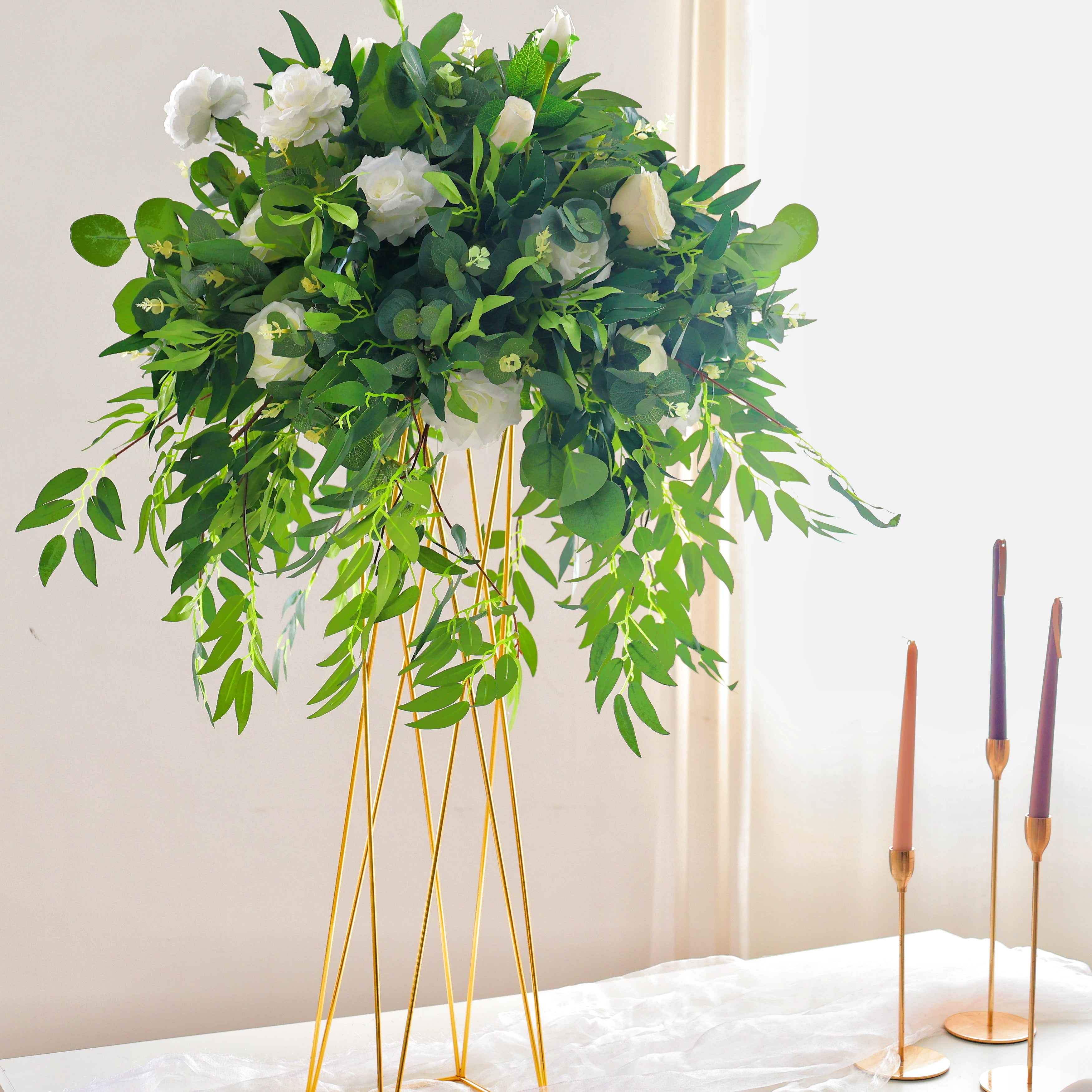 White Rose with Green Leaves Flower Centerpiece Wedding Table Decor AAFC-031
