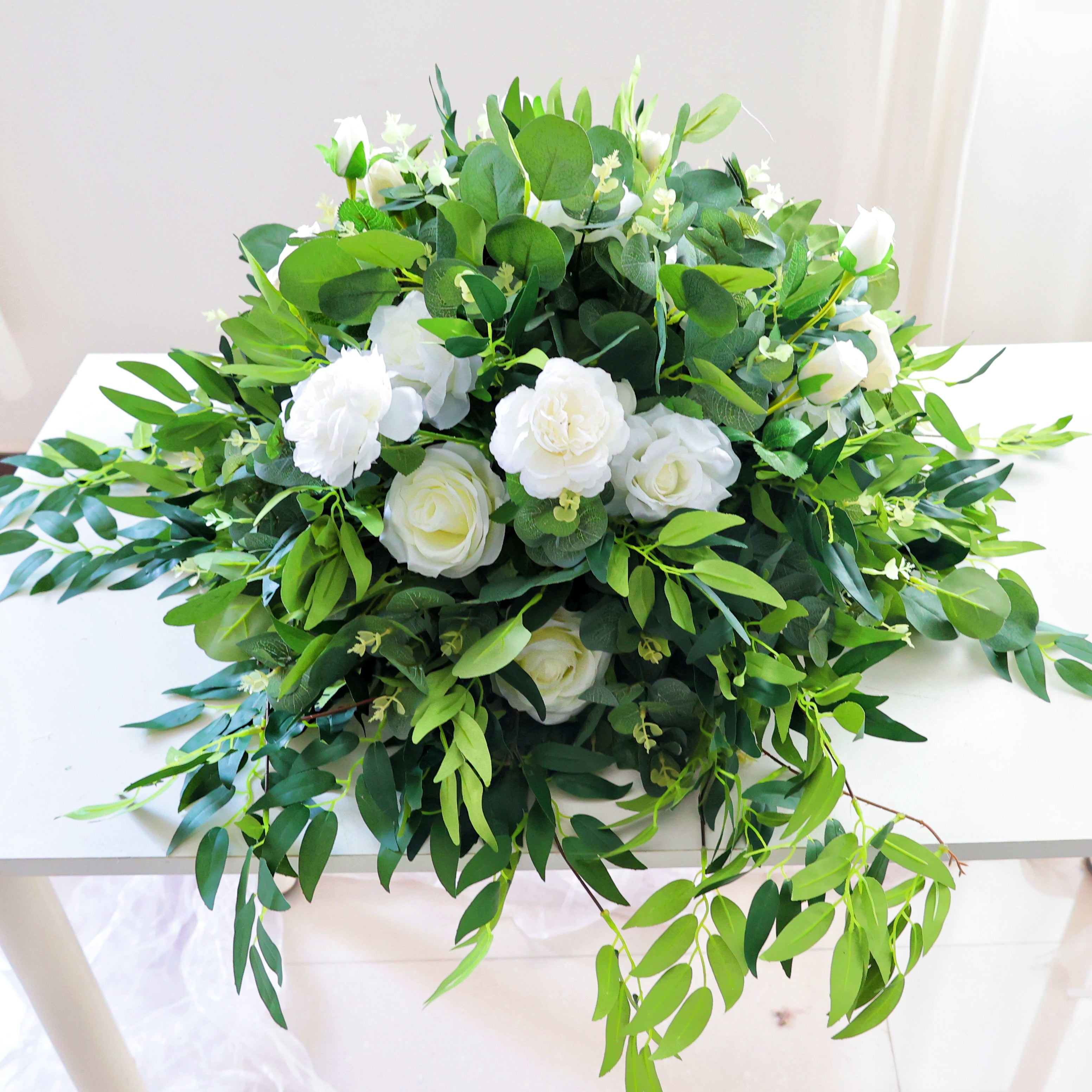 White Rose with Green Leaves Flower Centerpiece Wedding Table Decor AAFC-031