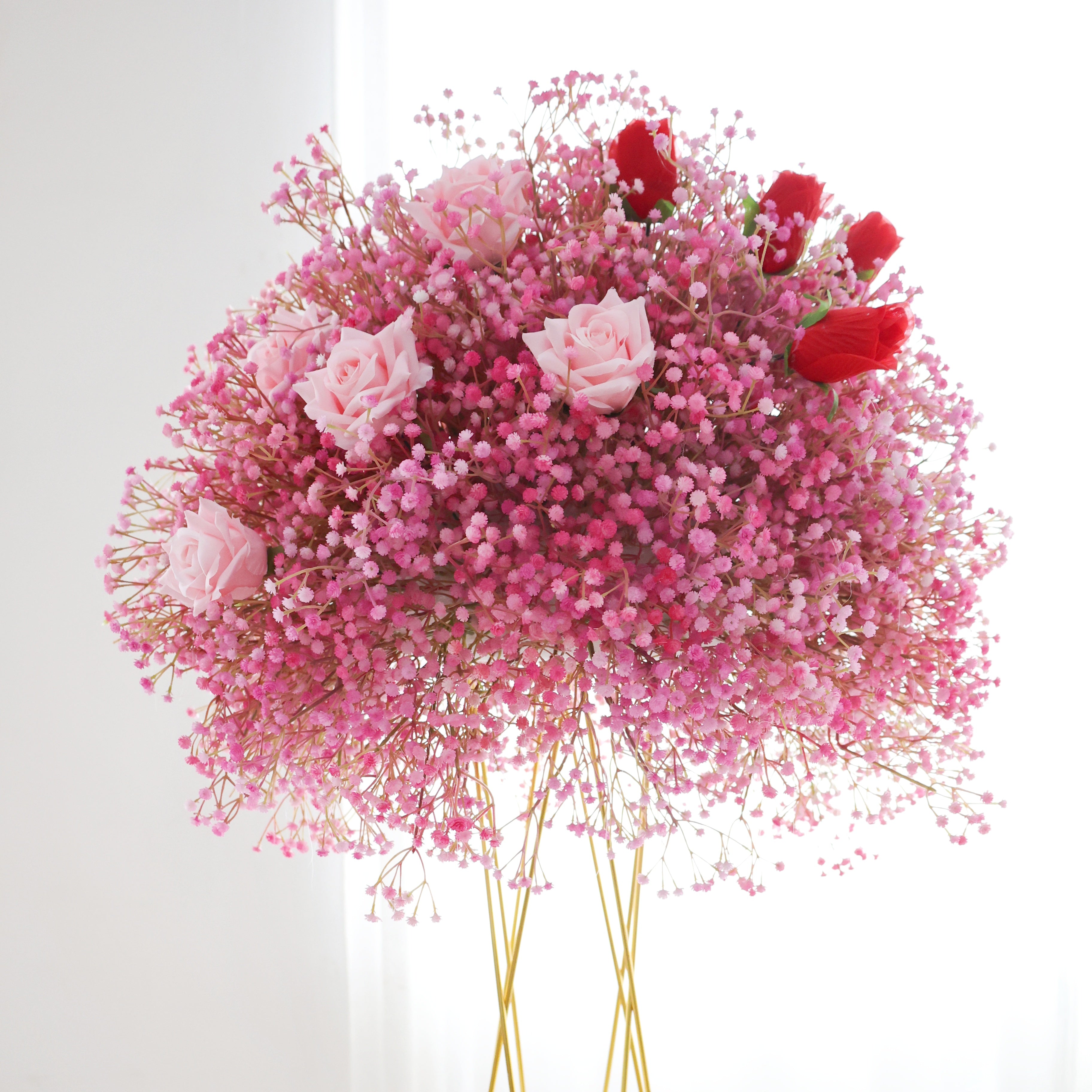 Romantic Pink Baby’s Breath Floral Ball Centerpiece for Wedding Decor AAFC-040